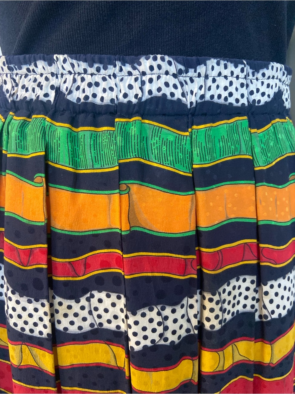Anne Klein Multicolored Striped Maxi Skirt with Polka Dot Bands EUC S 100% Silk - Picture 8 of 12